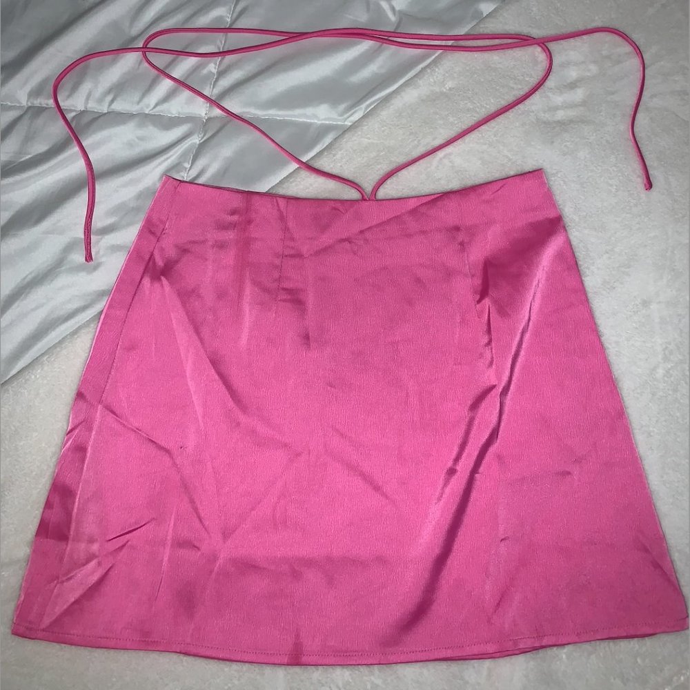 NastyGal Hot Pink Tie Waist Satin Mini A-Line Skirt
